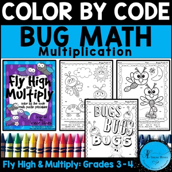 Preview of Multiplication Math Color By Number Code 3rd & 4th Spring Bugs Coloring Pages