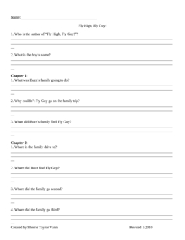 Preview of Fly High Fly Guy by Tedd Arnold Comprehension Questions