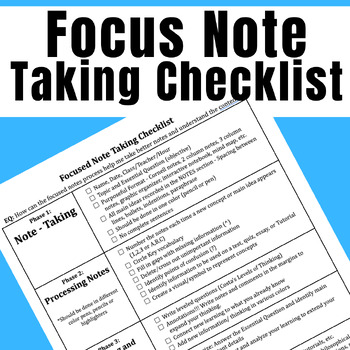 Preview of Focus Note Taking Checklist