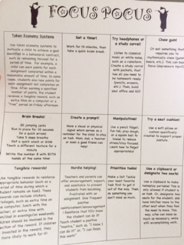 Preview of Focus Pocus! Strategy chart to help students focus!