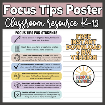 Preview of Focus Tips for Students - Poster