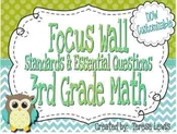Focus Wall Customizable Owl Theme 3rd Grade ELA and Math CCSS