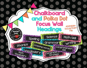 Preview of Focus Wall Headings in Polka Dot and Chalkboard - EDITABLE!