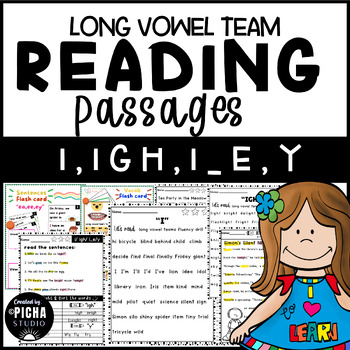 Preview of Focus on "I" I, IGH,I_E, Y Long Vowel team reading passages worksheet with Flash