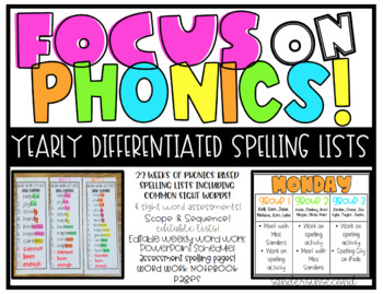 Preview of Focus on Phonics- Differentiated Spelling Lists