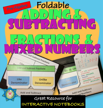 Preview of Add and Subtract Fractions and Mixed Numbers Foldable -PDF + EASEL