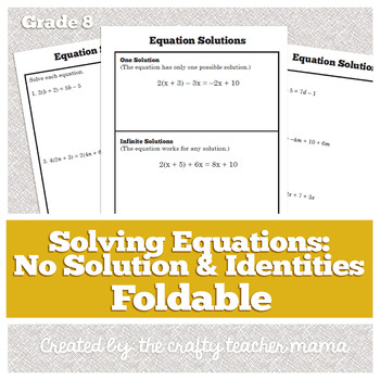 Preview of Foldable: Equation Solutions (One Solution, No Solution, Identity problems)