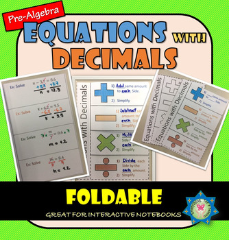 Preview of Equations with Decimals Foldable PDF + EASEL