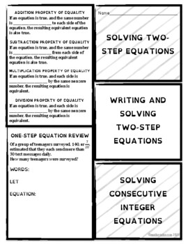 Preview of Foldable Note-Taking Guide Write & Solve Two-Step Equations (Accessible Fonts!)
