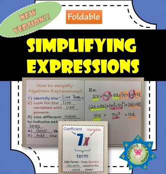 Preview of Simplifying Algebraic Expressions - Like Terms Foldable PDF+EASEL