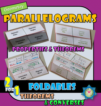 Preview of Properties of Parallelograms Theorems and Converses (2 Foldables) PDF+EASEL