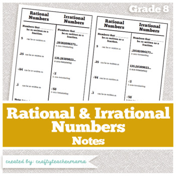 Preview of Foldables and Notes: Rational and Irrational Numbers (8th Grade Math)