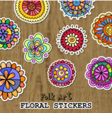 Folk Art Floral Sticker Clipart Design Elements