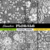 Folk Art Florals - Seamless Black and White Flower Colorin