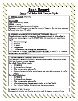 Preview of Folk Tale, Tall Tale & Myth Book Report