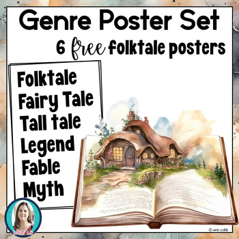 Preview of Folktale Genres Poster Set FREEBIE! Fairy Tale, Tall Tale, Fable, Myth, & Legend