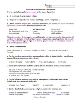 Preview of Folleto las mayúsculas y minúsculas en español| Handout Capitalization Spanish r