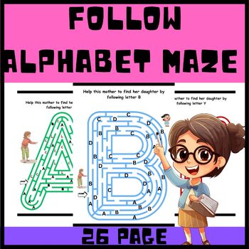 Preview of Follow Alphabet Maze Worksheet | Alphabet Maze Activity Game for Kids