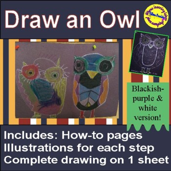 Preview of Follow Written & Illustrative Directions to Draw an Owl w/Blackish-Purple Paper