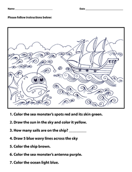 Preview of Follow Written Instructions - Sea Monster