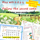Follow the secret code. The b d p q letter maze puzzles wi
