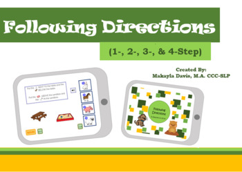Preview of Following Directions (1-, 2-, 3-, & 4-Step) BOOM CARDS, Distance Learning