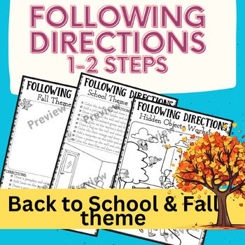 Preview of Following Directions 1-2 steps / Listen & Draw worksheets (Back to school & Fall