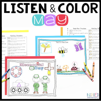 Preview of Following Directions Activity Listening Comprehension Listen & Color May