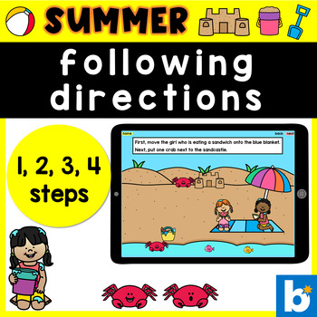 Preview of Summer Following Directions Boom Cards - 1, 2, 3, 4 step directions