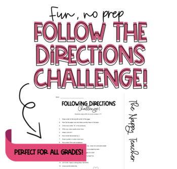 Preview of Following Directions Challenge Fun Activity Worksheet No Prep Bellringer