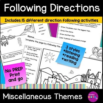 Preview of Occupational Therapy Following Directions Listening Comprehension Coloring Pages