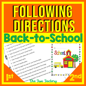 Preview of Following Directions Coloring - Back to School - Reading Comprehension