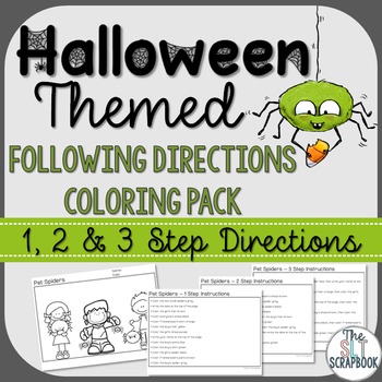 Preview of Following Directions Coloring Pack- Halloween Themed- 1, 2, 3 step directions