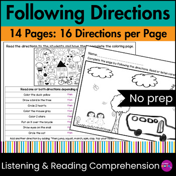 Preview of Following Directions Worksheets Coloring Pages Listening Comprehension Skills