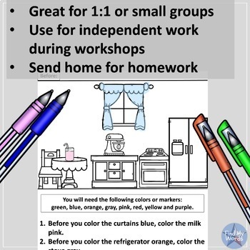 Following Directions Coloring Worksheets by Find My Words | TpT