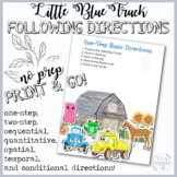 Following Directions Print & Go | Speech Therapy | Blue Tr