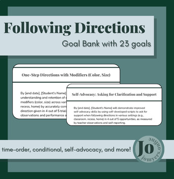 Preview of Following Directions Goal Bank for Speech Therapists