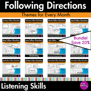 Preview of Following 1 or 2 Step Directions & Listening Comprehension Coloring Pages Bundle