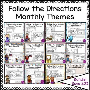 Preview of Following 1 or 2 Step Directions & Listening Comprehension Coloring Pages Bundle