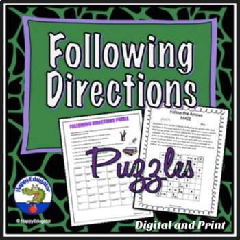 Preview of Following Directions Puzzles Beginning or End of Year Activity with Easel