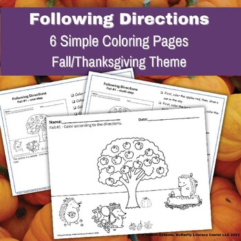 Preview of Following Directions Simple Coloring Pages Fall Thanksgiving Theme
