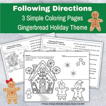 Preview of Following Directions Simple Coloring Pages Gingerbread Holiday Christmas Theme