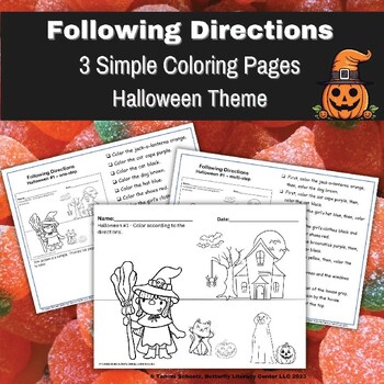 Preview of Following Directions Simple Coloring Pages Halloween Theme
