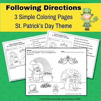 Preview of Following Directions Simple Coloring Pages St. Patrick's Day Theme