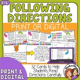 Following Directions Task Cards for 3rd, 4th, 5th