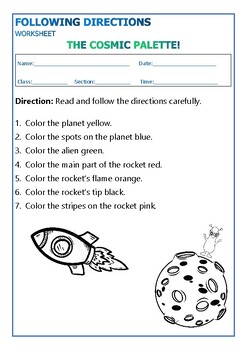 Preview of Following Directions (The Cosmic Palette!) Activity Worksheet