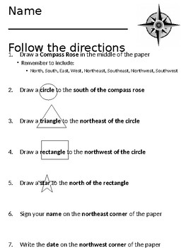 Preview of Following Directions Using a Compass Rose