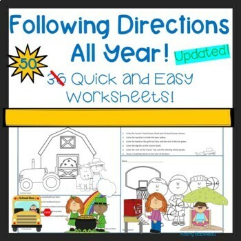 Preview of Following Directions Worksheets All Year!