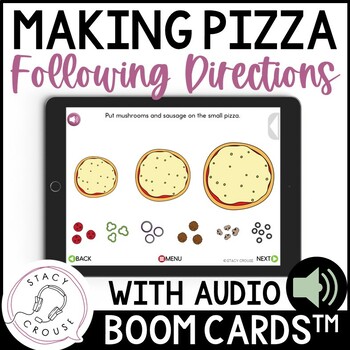 Preview of Following Directions Pizza Listening Critical Elements Boom™ Cards Teletherapy