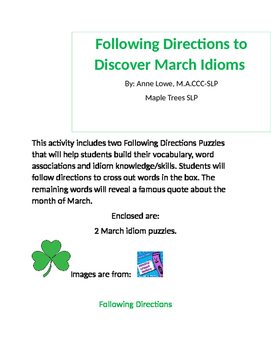 Preview of Following Directions to Discover March Idioms